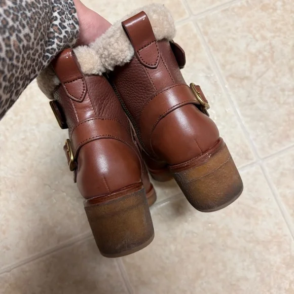 COACH Preston Booties with Genuine Shearling Trim Saddle Brown Size 8 - Picture 5 of 6
